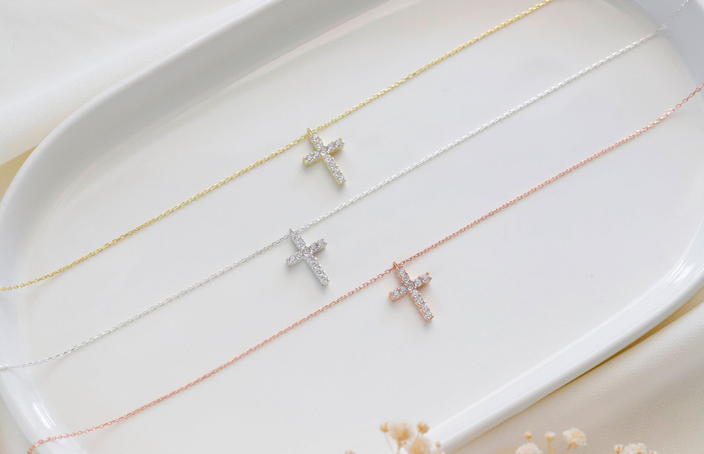 14K Gold Filled Diamond Cross Necklace • Christian Cross Pendant • Diamond CZ Cross Necklace • Cross, Religious Jewelry • Baptism Gifts - silvergoldandrose