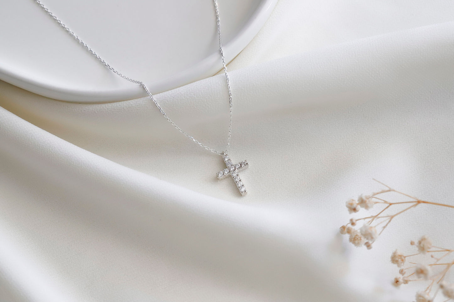 14K Gold Filled Diamond Cross Necklace • Christian Cross Pendant • Diamond CZ Cross Necklace • Cross, Religious Jewelry • Baptism Gifts - silvergoldandrose