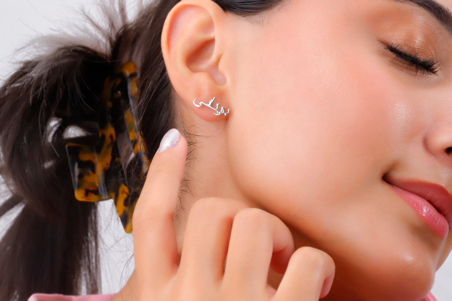 14K Solid Gold Arabic Name Stud Earrings, Personalized 925 Sterling Silver Dainty Jewelry by NecklaceDreamWorld - silvergoldandrose