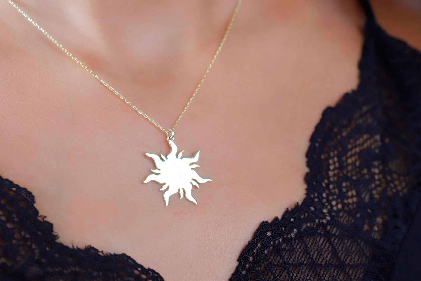 Shimmering Gold Sun Necklace | 14K Dainty Charm | Summer Vibes Jewelry for Women