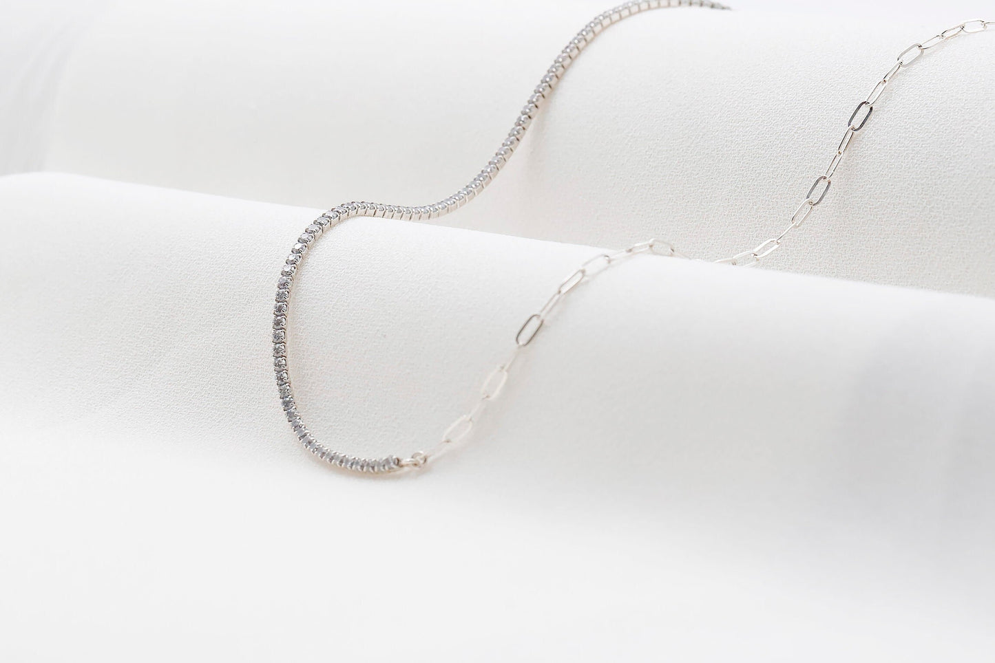 Tennis & Paperclip Fusion Necklace - A Unique Blend of Sporty Elegance