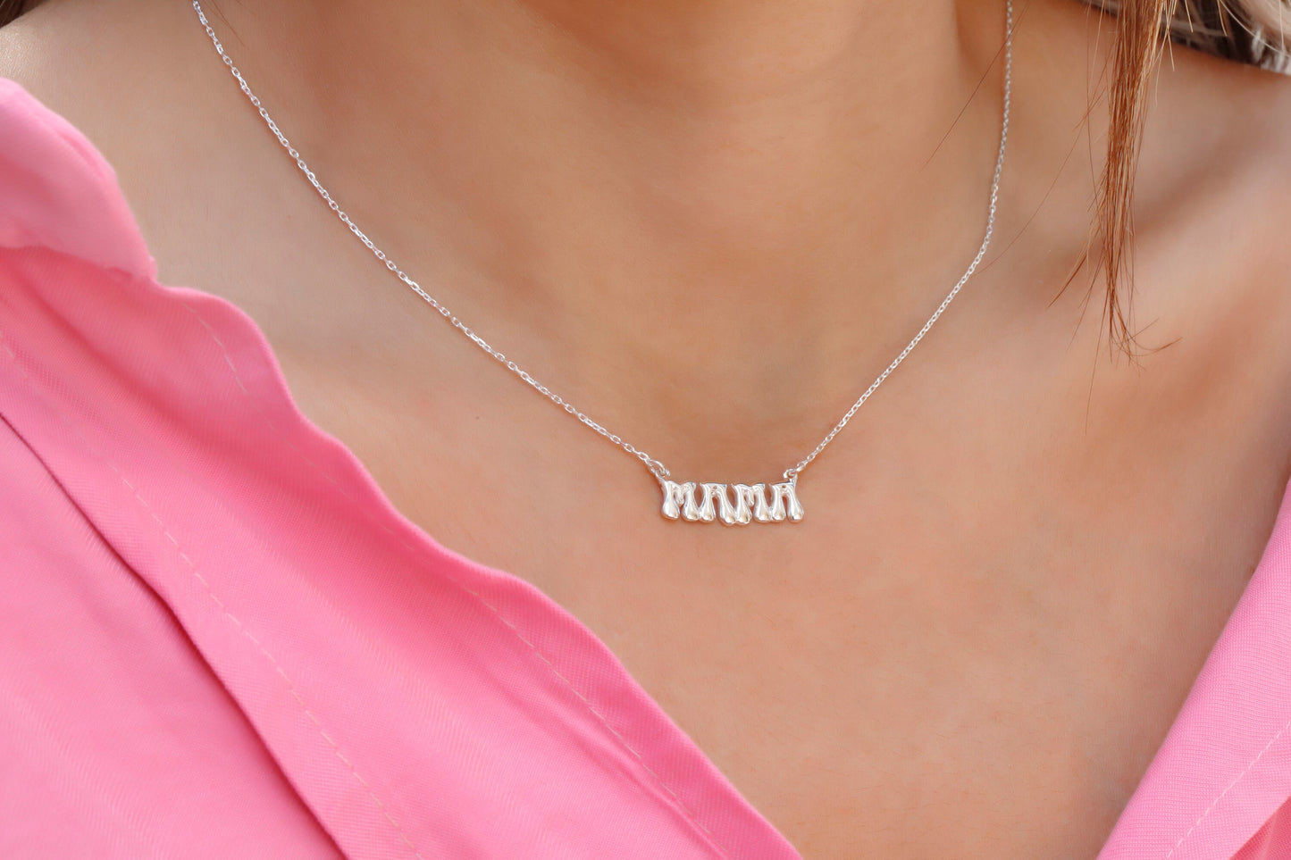 Mama Bubble Letters Name Necklace • 3D Balloon Initial Mama Puff Pendant • Mom Necklace • Perfect New Mama Jewelry Gifts