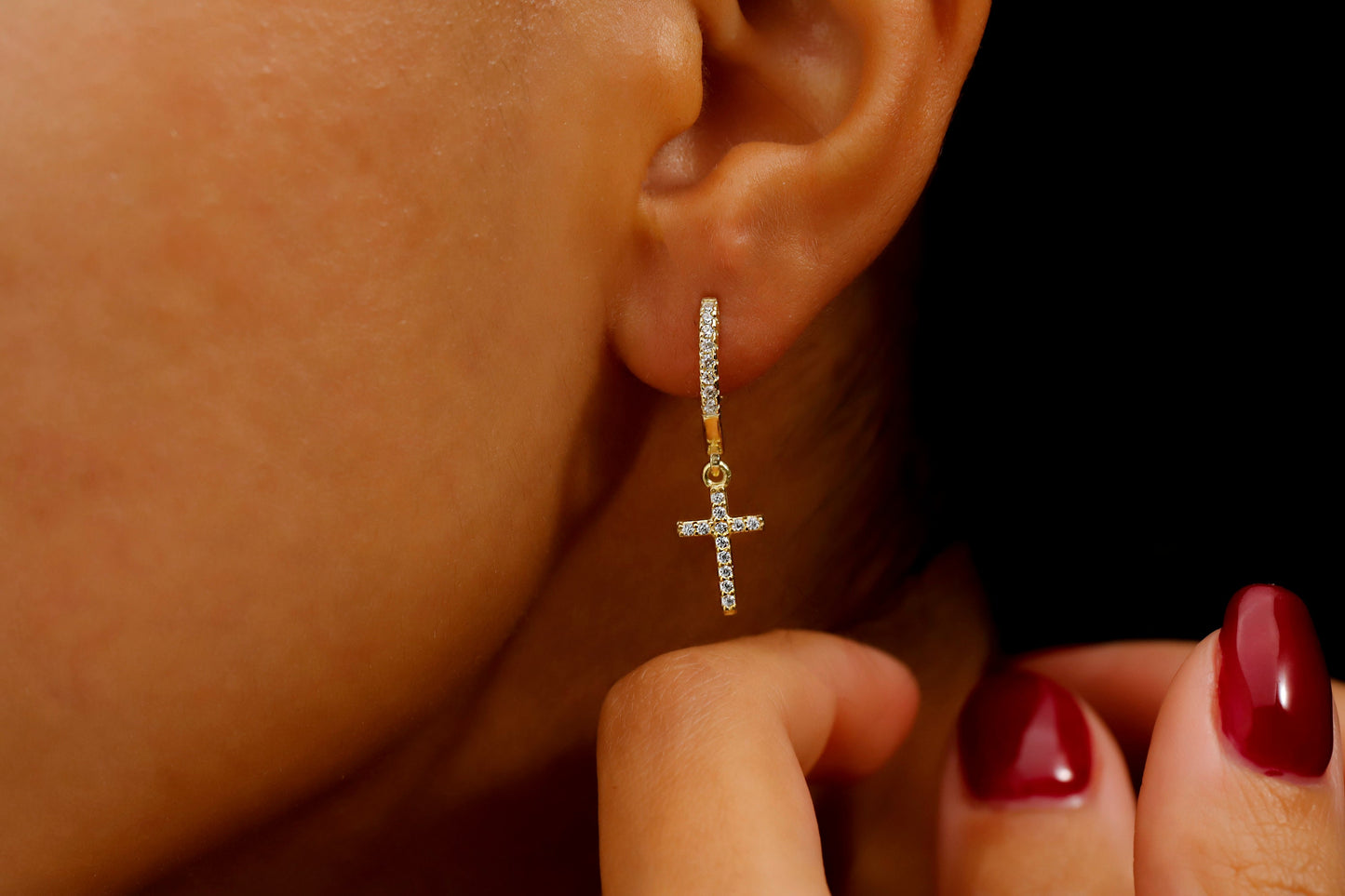 Sparkle & Shine Cross Huggie Hoop Earrings with Dazzling CZ Diamonds
