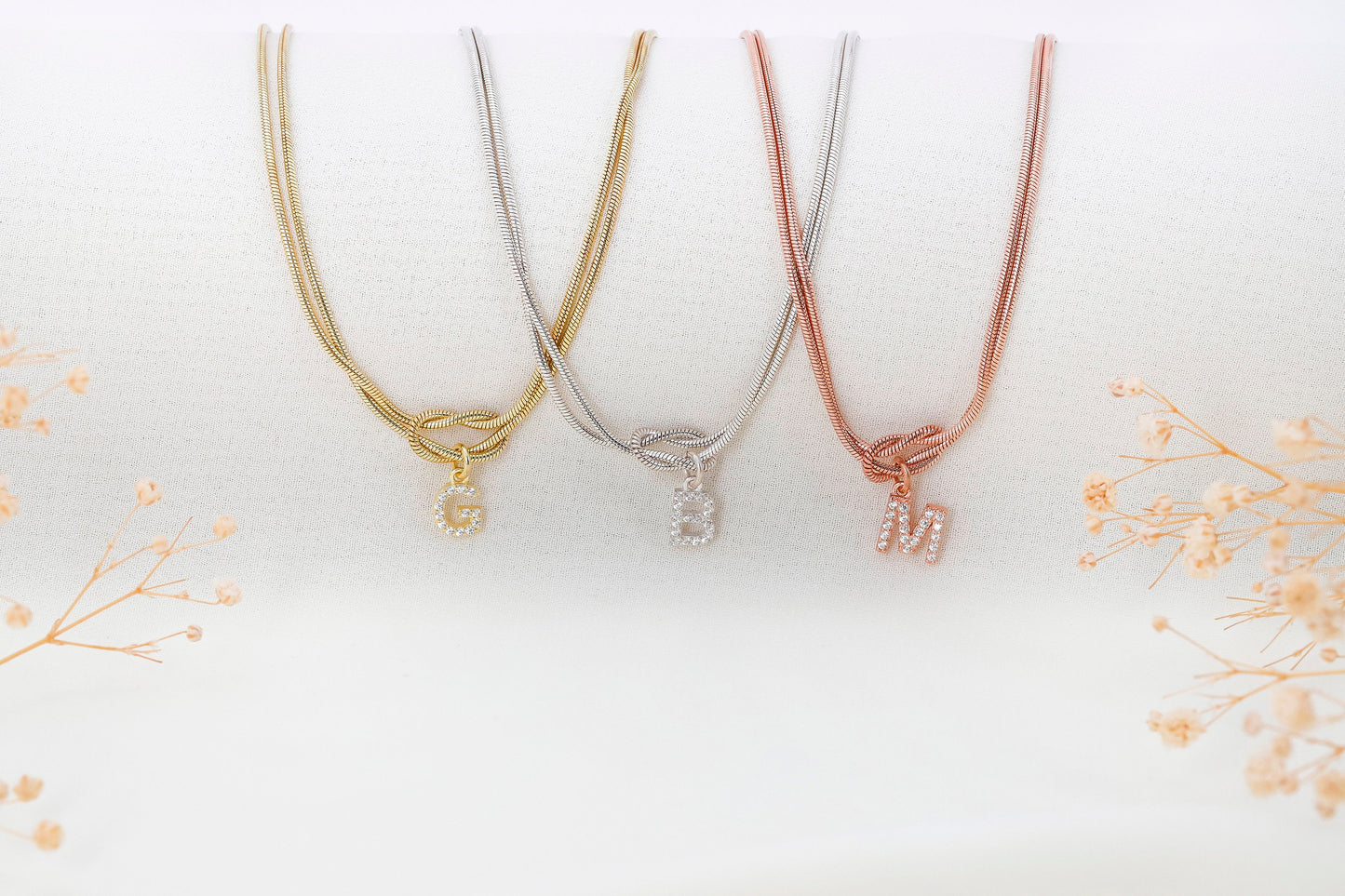 Love Knot Chain with CZ Diamond Letter