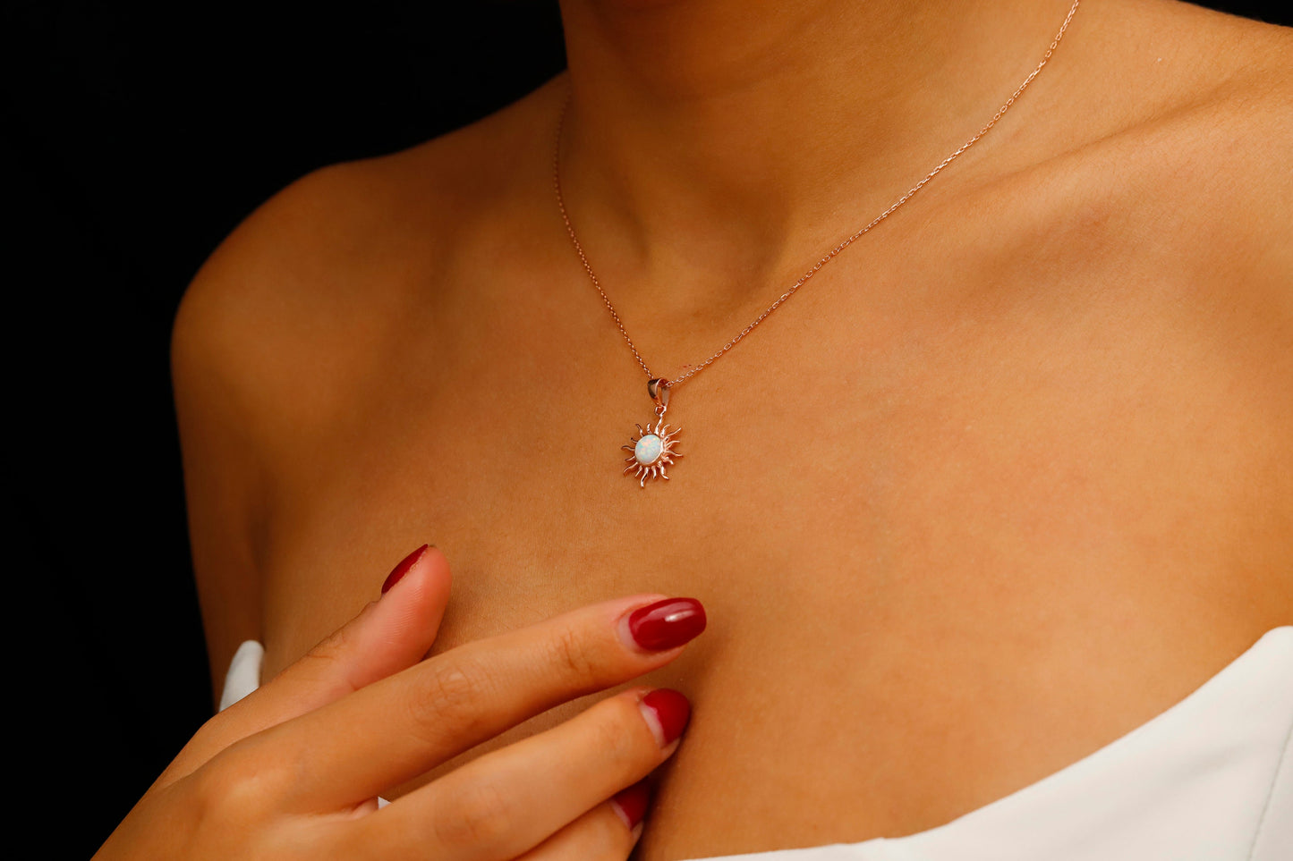 Elegant White Opal Sun Necklace by NecklaceDreamWorld | Perfect Design Sunshine Pendant | Celestial Jewelry in Silver, Gold And Rose - silvergoldandrose