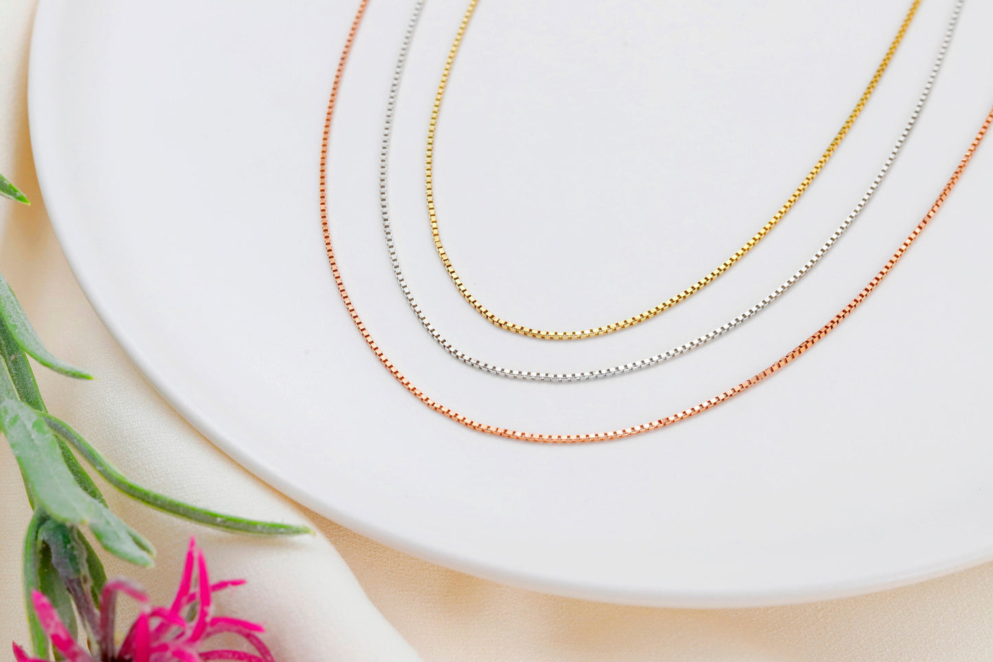 Brand Name Sterling Silver Box Chain Necklace | Dainty 14K Gold Layered Chains for a Stylish Look