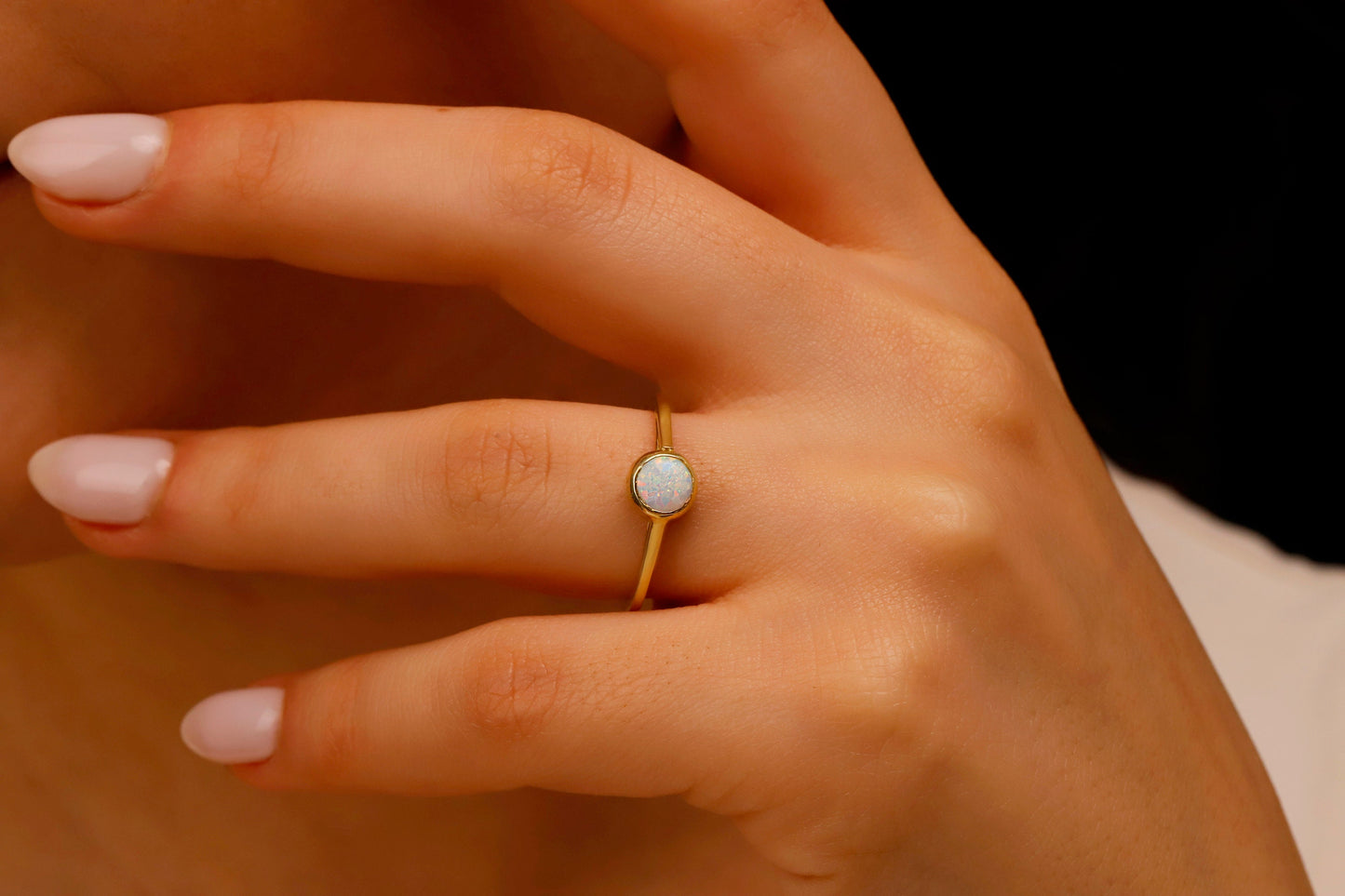 14K White Opal Rings