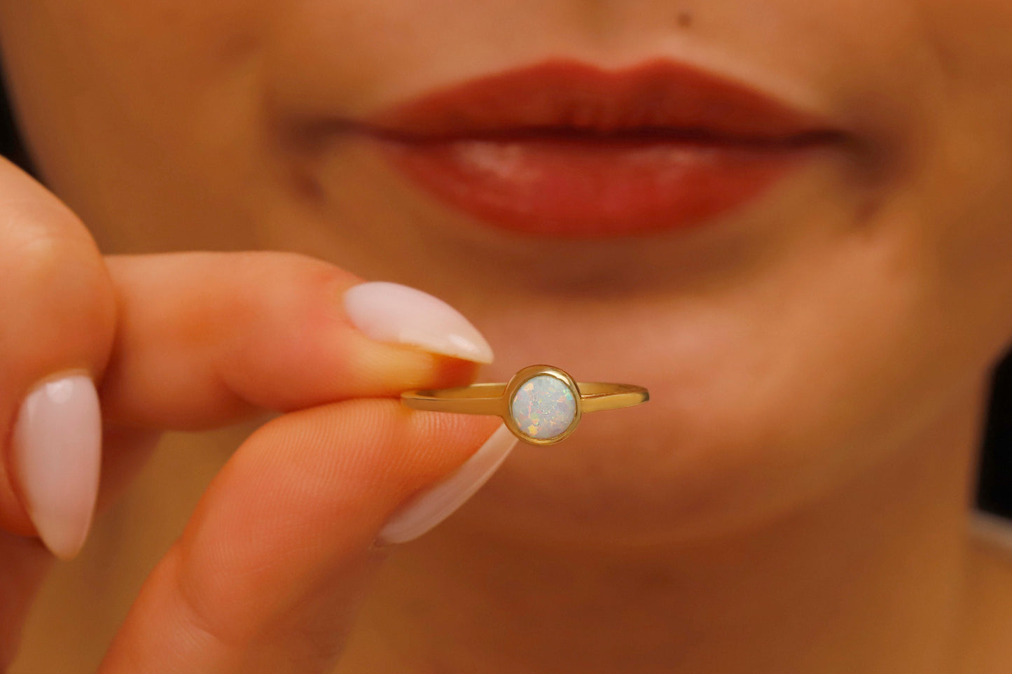 14K White Opal Rings