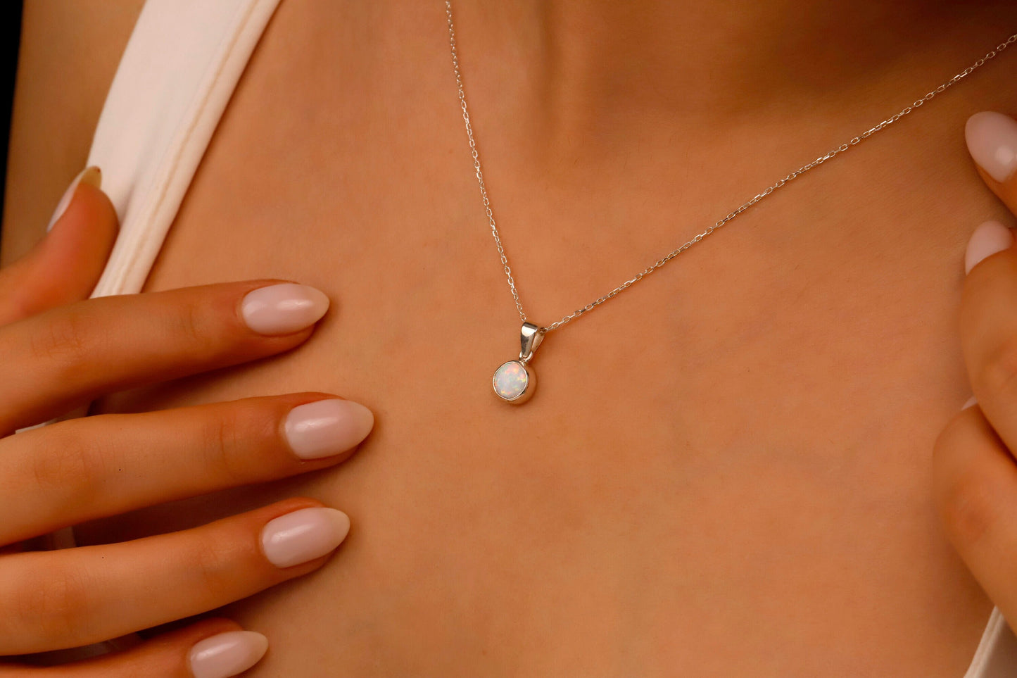 14K Gold White Opal Charm Necklace - Dainty Unique Pendant in Sterling Silver, Gold & Rose Gold for Birthdays