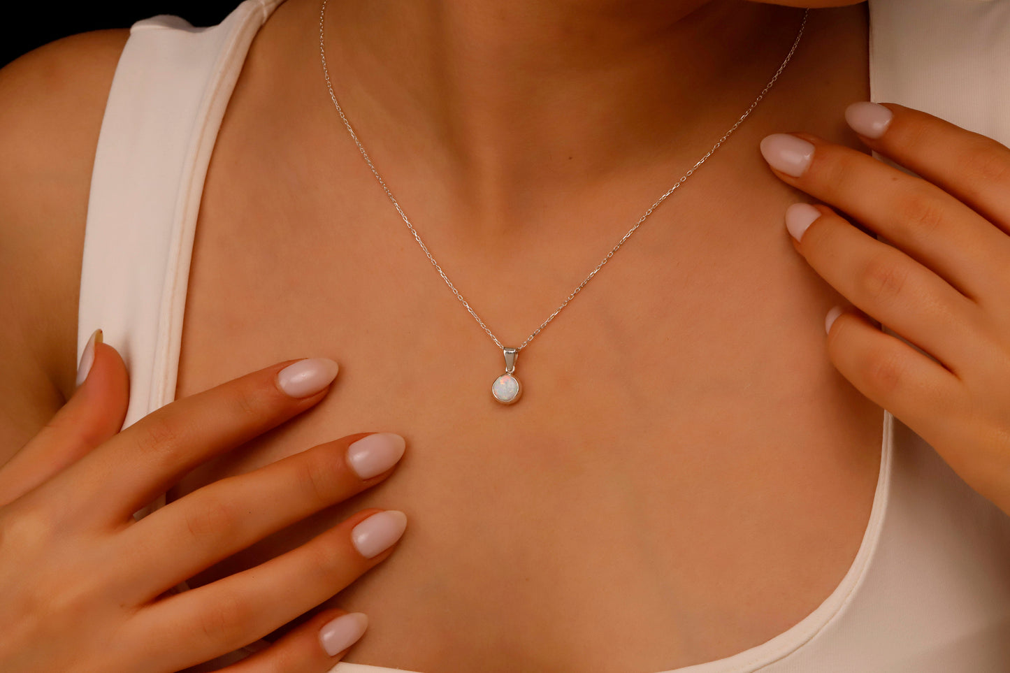 14K Gold White Opal Charm Necklace - Dainty Unique Pendant in Sterling Silver, Gold & Rose Gold for Birthdays