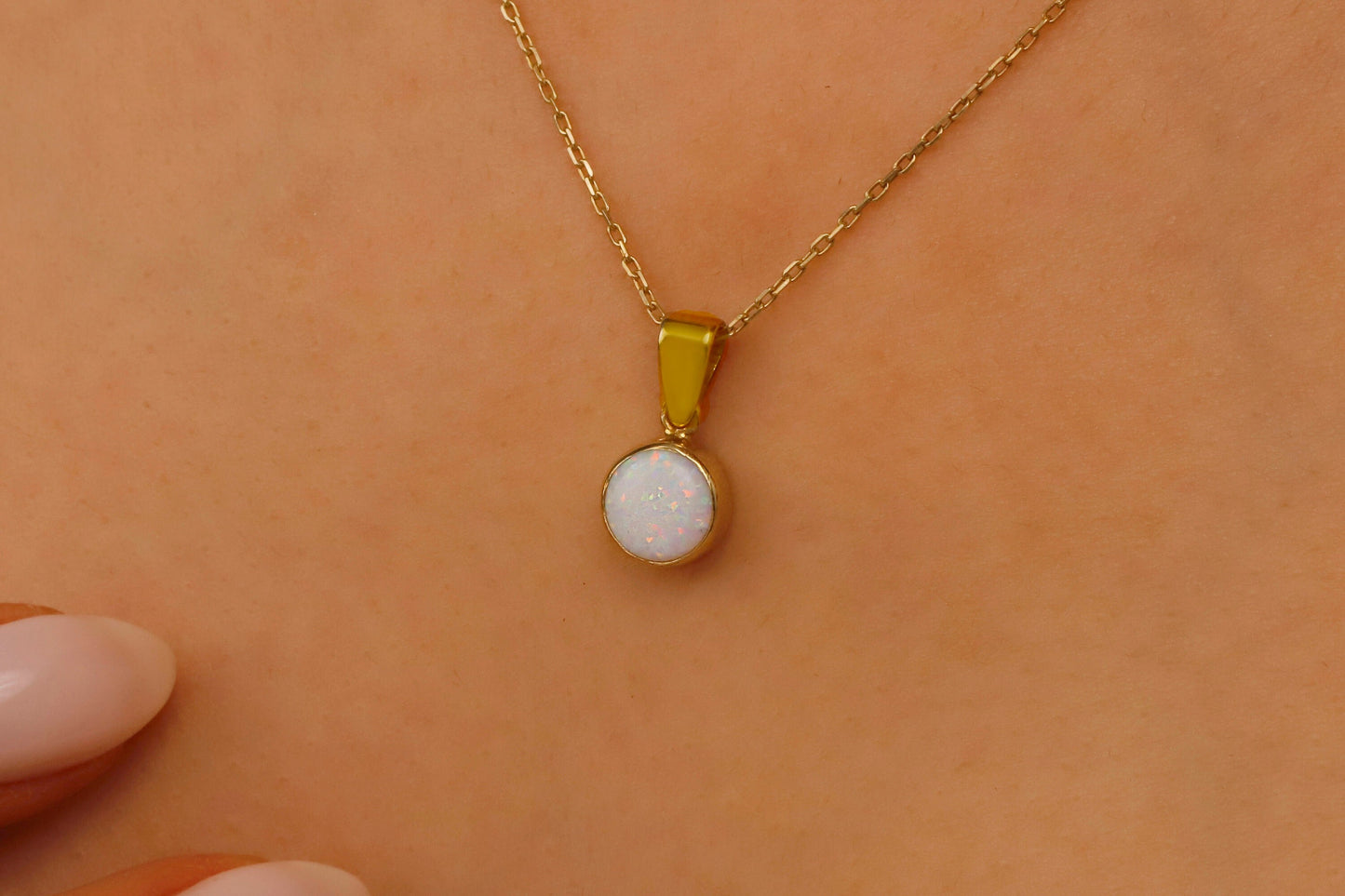 14K Gold White Opal Charm Necklace - Dainty Unique Pendant in Sterling Silver, Gold & Rose Gold for Birthdays