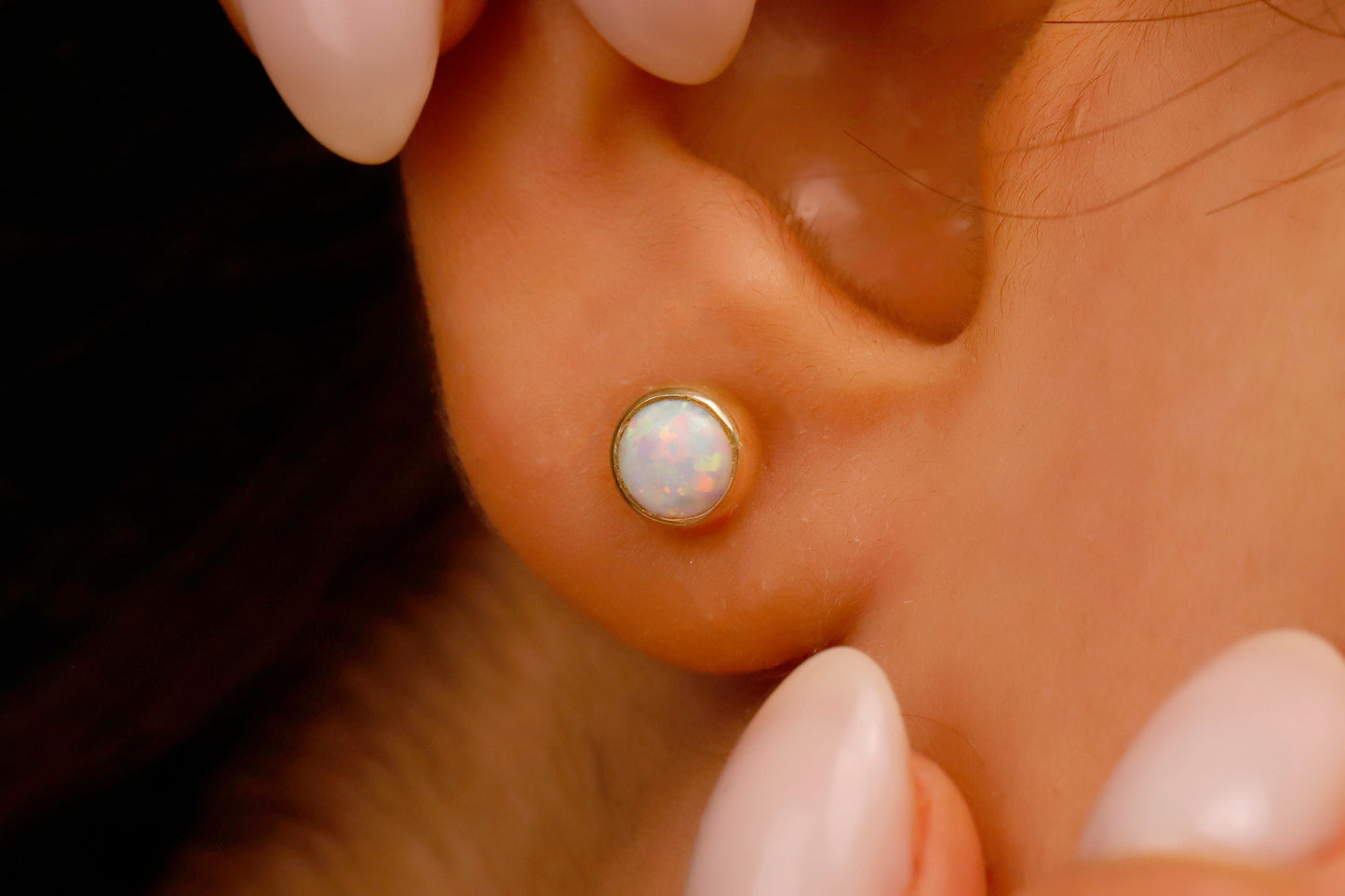 Luxe Aura 14K Gold White Opal Stud Earrings - Dainty Elegance for Every Occasion