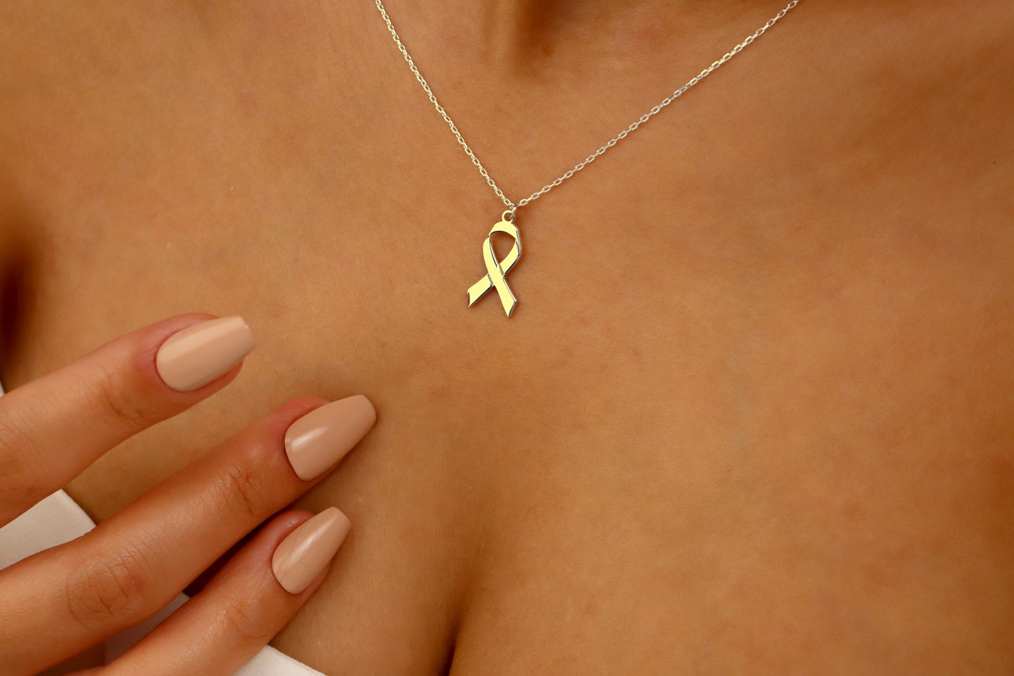 Breast Cancer Ribbon Necklace in Gold, Silver and Rose • Cancer Survivor Necklace • Breast Cancer Awareness Jewelry - silvergoldandrose