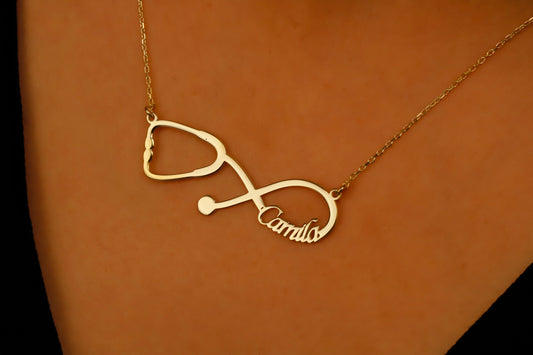 Personalized Stethoscope Necklace | 14K Gold Vermeil & Sterling Silver | Unique Medical Jewelry by SilverGoldandRose