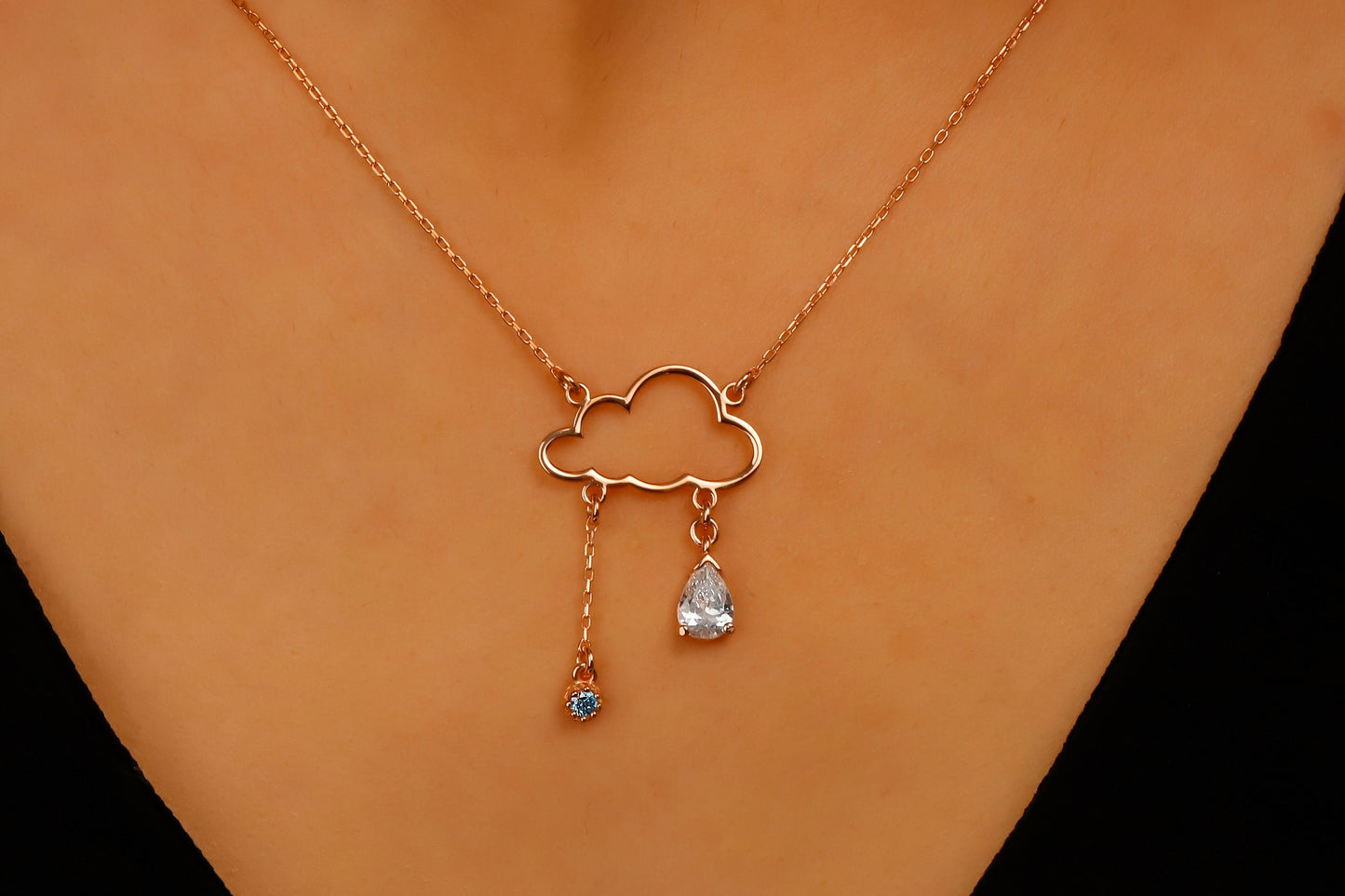 Cloud Nine Jewelry Sterling Silver Rainy Cloud Necklace with Diamond & Turquoise Weather Pendant