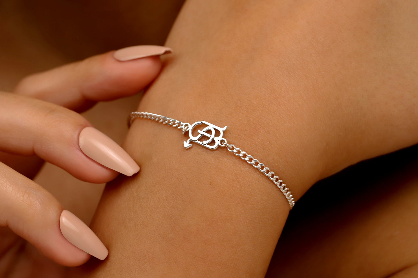 Interlocking Zodiac Sign and Initial Letter Bracelet by NecklaceDreamWorld, Custom Design Unique Astrology Jewelry Gifts - silvergoldandrose