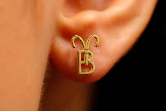 Personalized Sterling Silver Initial & Zodiac Sign Stud Earrings | Unique, Meaningful Jewelry