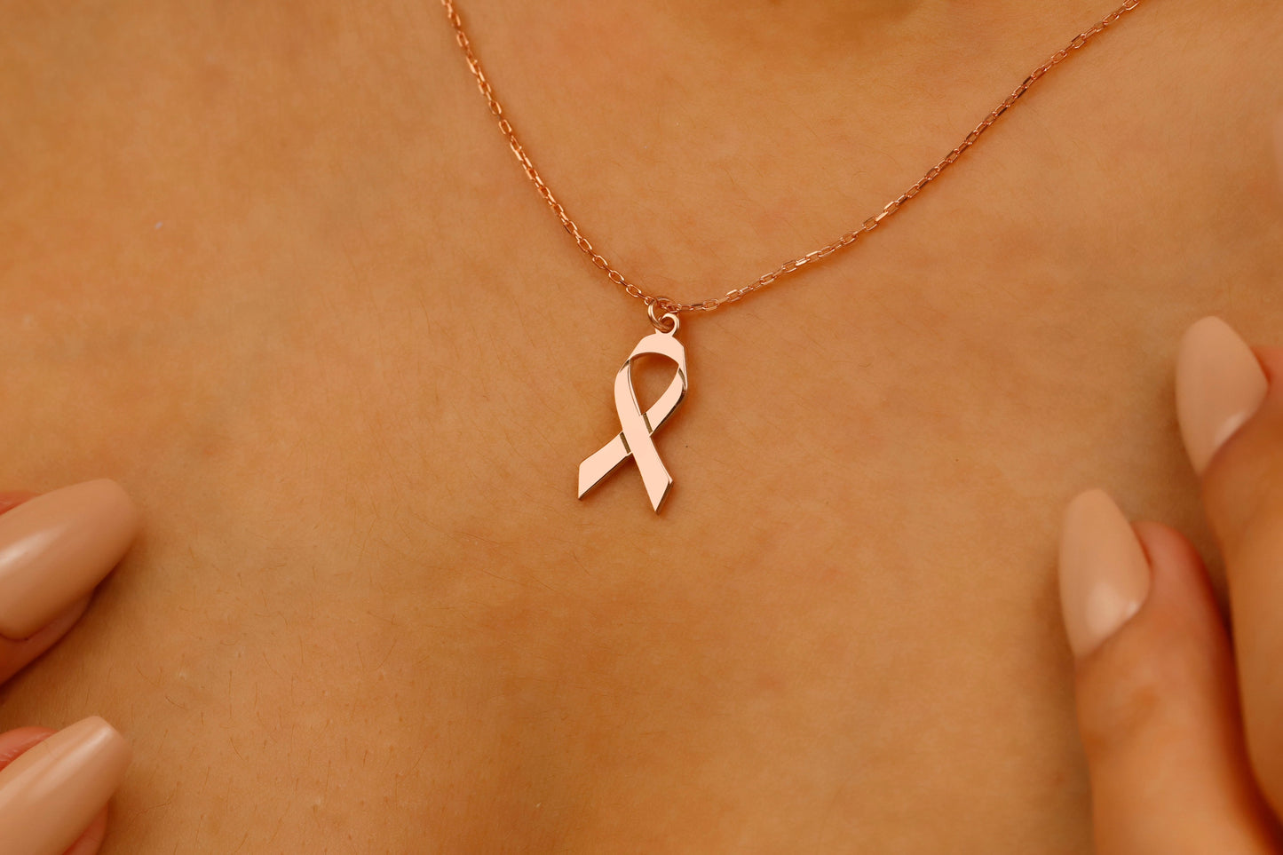 Breast Cancer Ribbon Necklace in Gold, Silver and Rose • Cancer Survivor Necklace • Breast Cancer Awareness Jewelry - silvergoldandrose