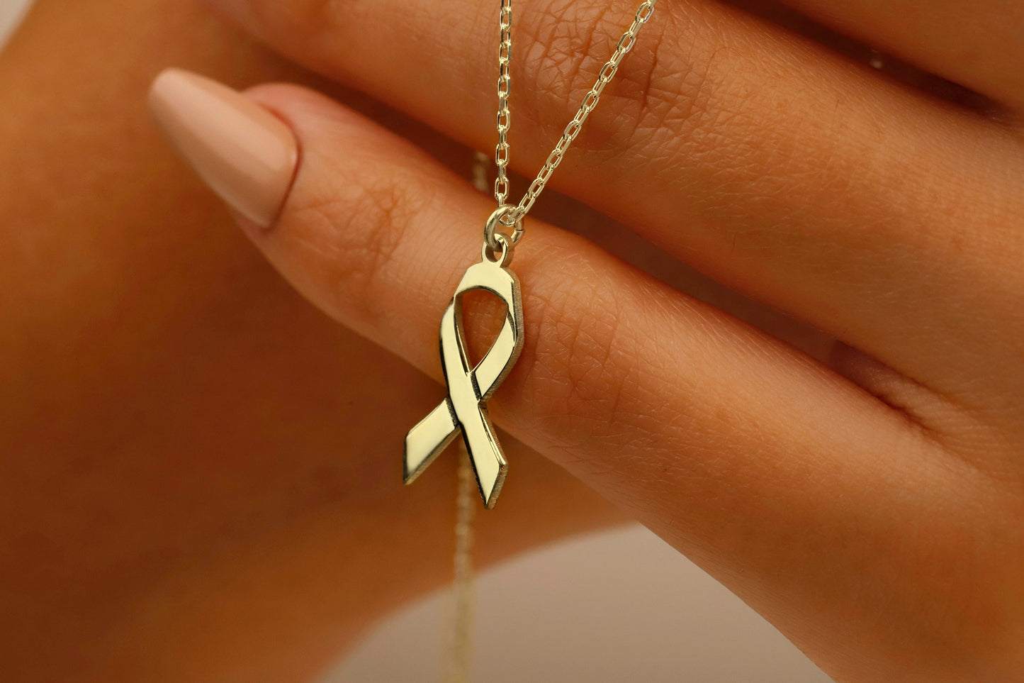 Breast Cancer Ribbon Necklace in Gold, Silver and Rose • Cancer Survivor Necklace • Breast Cancer Awareness Jewelry - silvergoldandrose