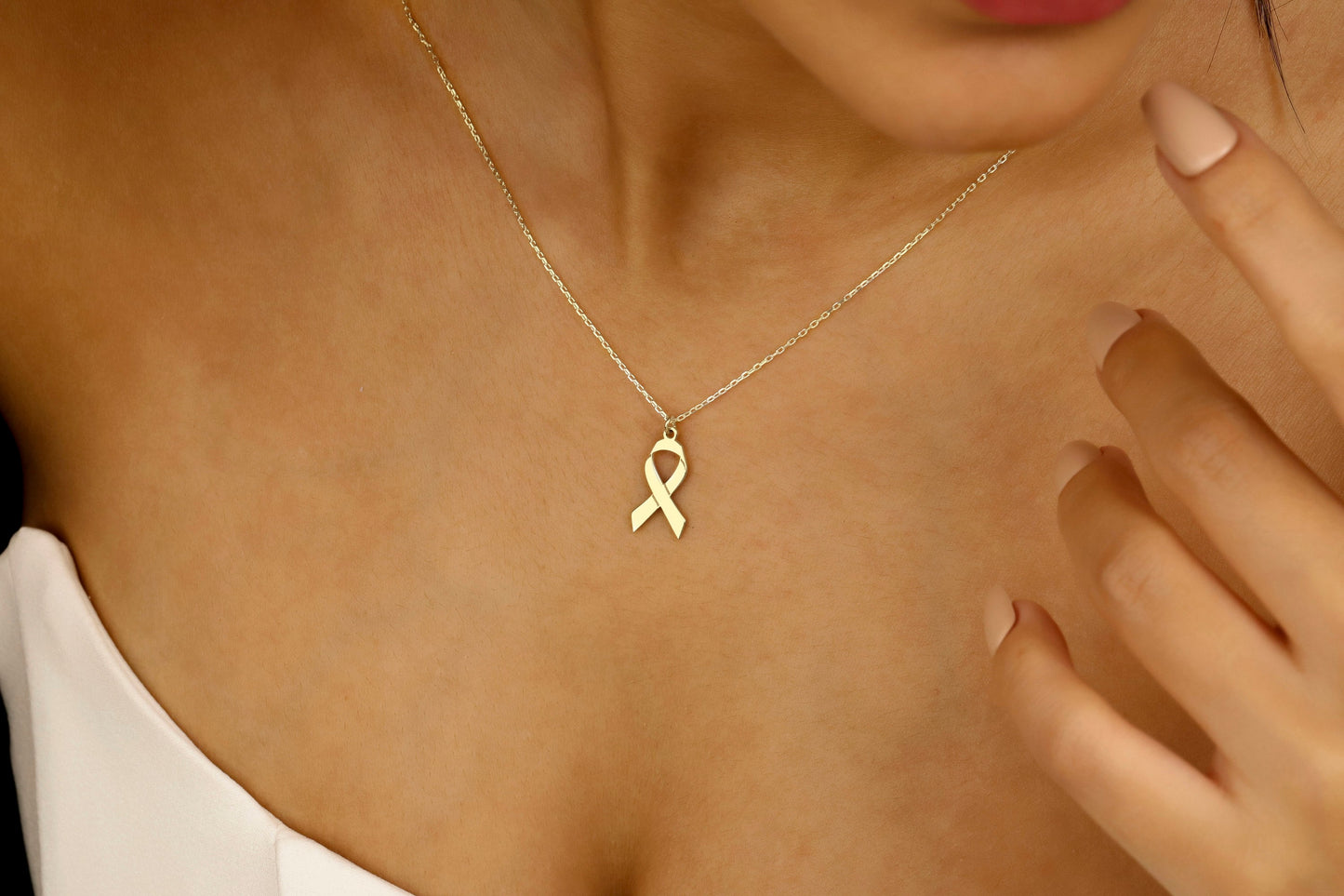 Breast Cancer Ribbon Necklace in Gold, Silver and Rose • Cancer Survivor Necklace • Breast Cancer Awareness Jewelry - silvergoldandrose