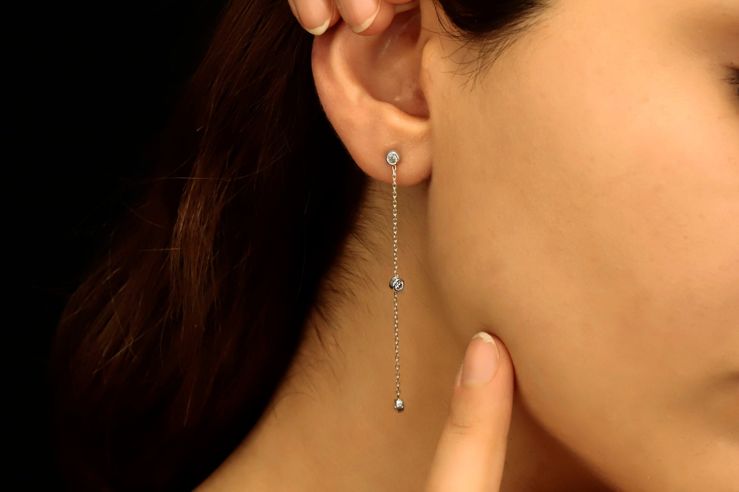 Dazzling Dangle Earrings | Long Chain Design with Sparkling CZ Diamonds | Sterling Silver Bridal Jewelry for Her
