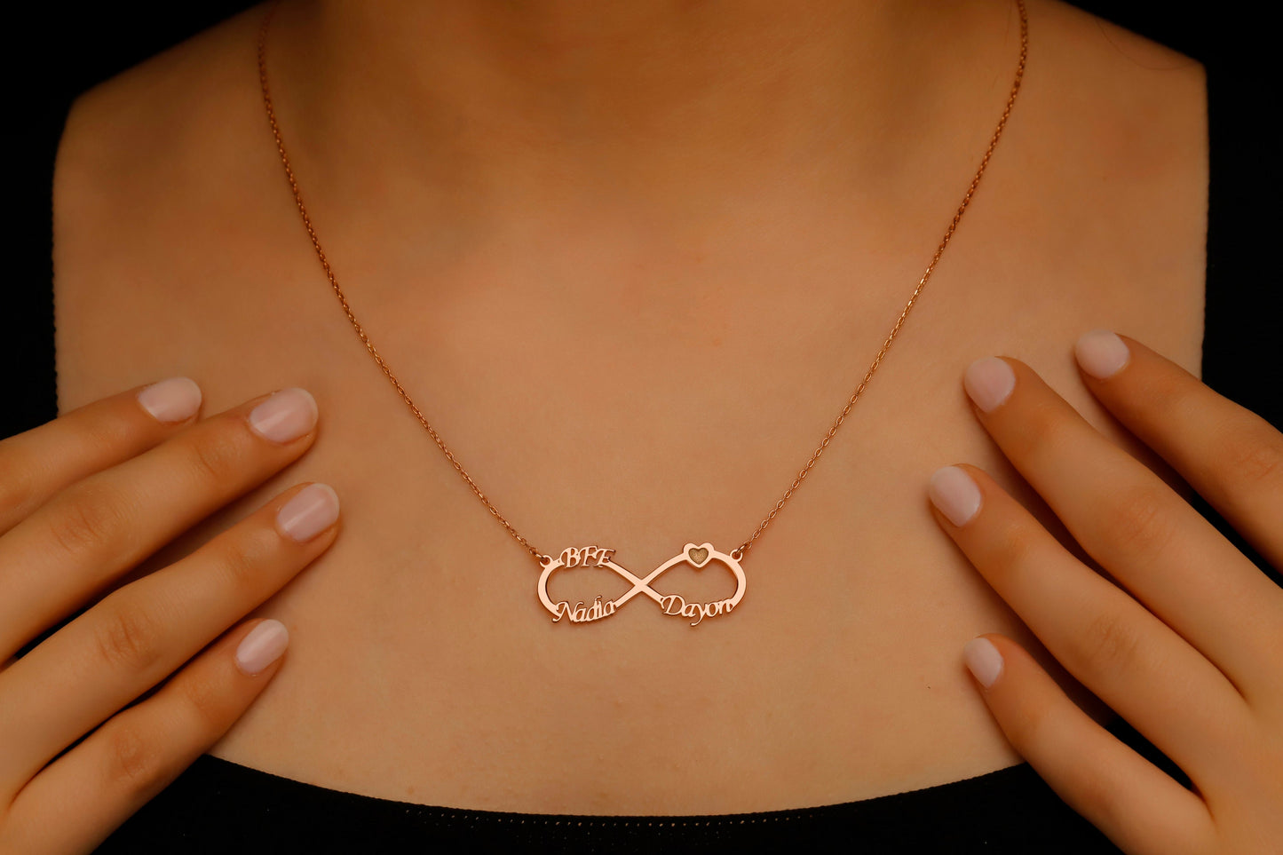 Infinity Name Necklace with Heart - Personalized Sterling Silver Jewelry