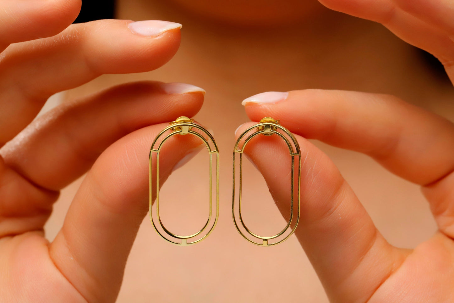 Shimmering Oval Ear Jacket Earrings – Silver, Gold, & Rose Gold Elegance
