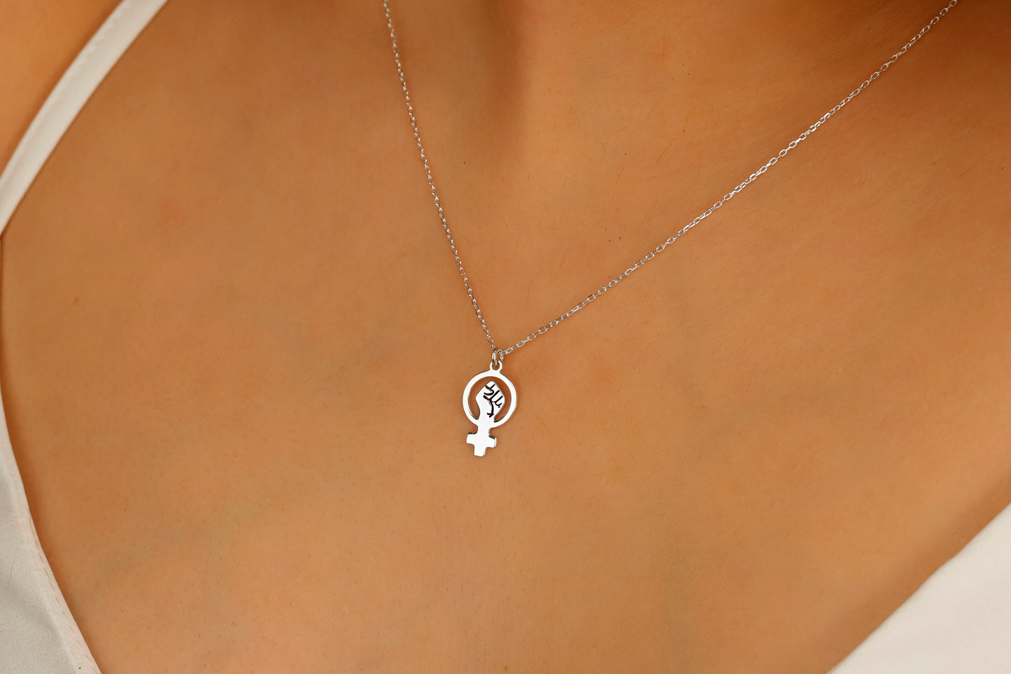14K Gold Venus Necklace, Female Symbol