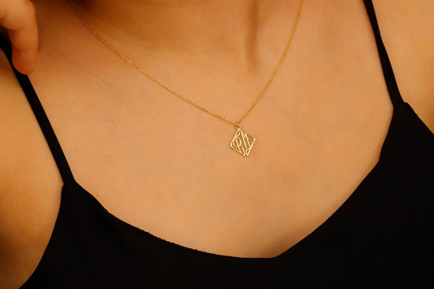 Elegant Initials Necklace | Custom 14K Gold Monogram | Chic Geometric Design