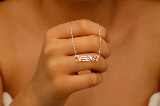 14K Gold Asymmetrical Design Name Necklacess, Personalized Design Name Jewelry, Perfect Unique Special in Sterling Silver - silvergoldandrose