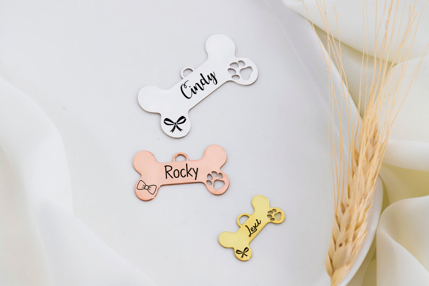 Dog Cat Collar Personalized Tag Charm in 925 Sterling Silver | Pet Id Tag, Engraved Pet Tag | Unique Pet Tags