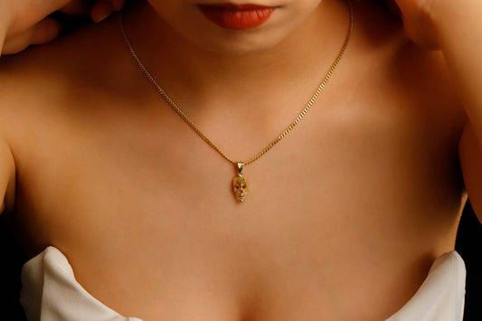 Skull Charm in Oxidized Silver, Gold And Rose Gold Necklace by NecklaceDreamWorld, Jewelry with Curb Chain - silvergoldandrose