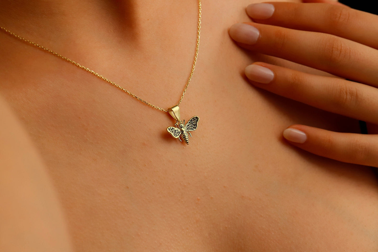 14K Gold Bee Necklace