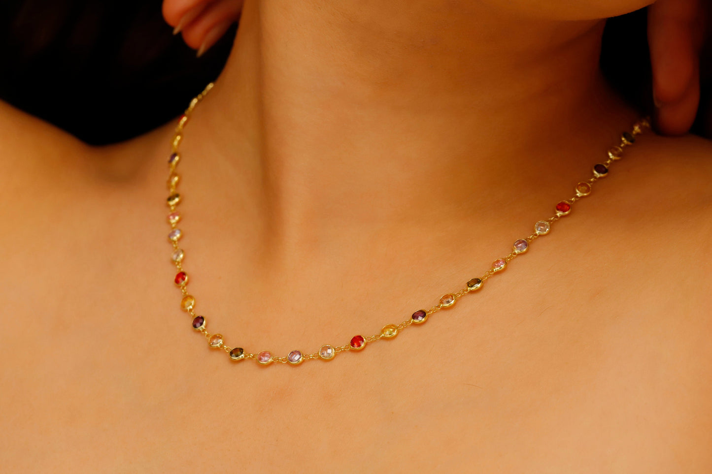 Multicolor Baguette Colorful Necklace, Gemstone Charm Necklace, Multicolor Jewelry, Multi Stone Necklace - silvergoldandrose