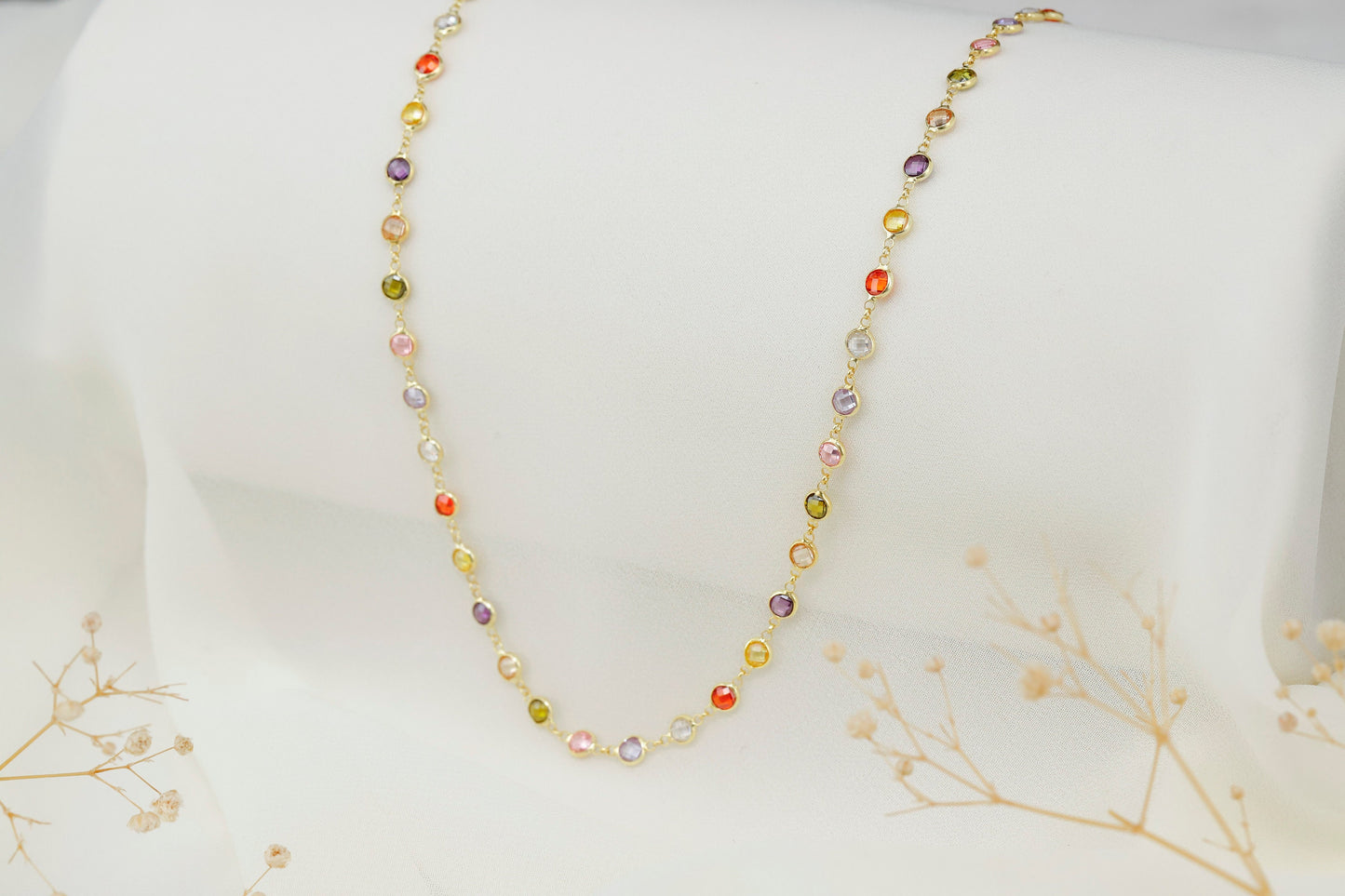 Multicolor Baguette Colorful Necklace, Gemstone Charm Necklace, Multicolor Jewelry, Multi Stone Necklace - silvergoldandrose