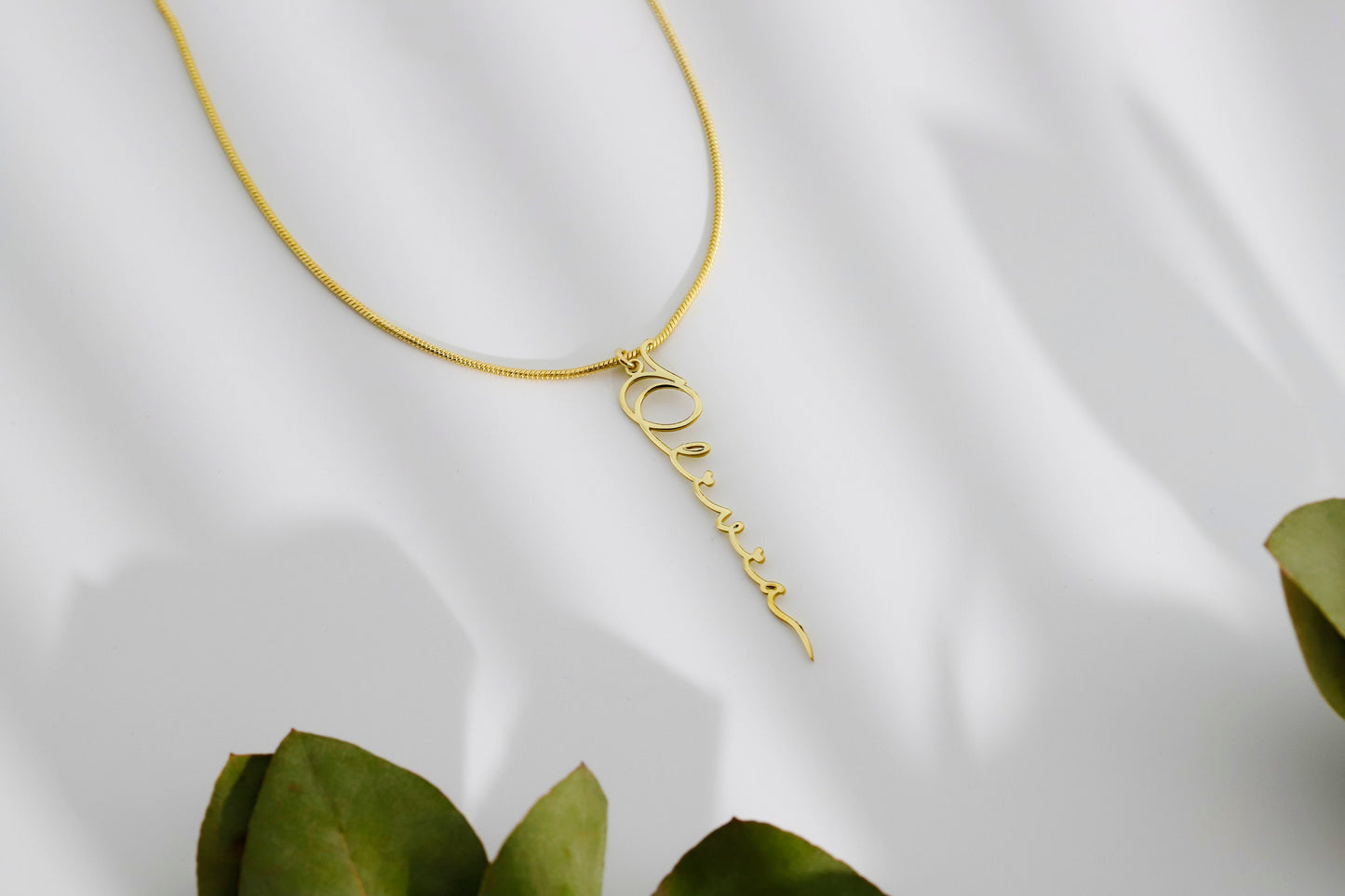 Custom Signature Vertical Name Necklace, Gold Vermeil Handwriting Script Necklace, Box and Snake Chain, Minimalist Name Necklace Gift - silvergoldandrose