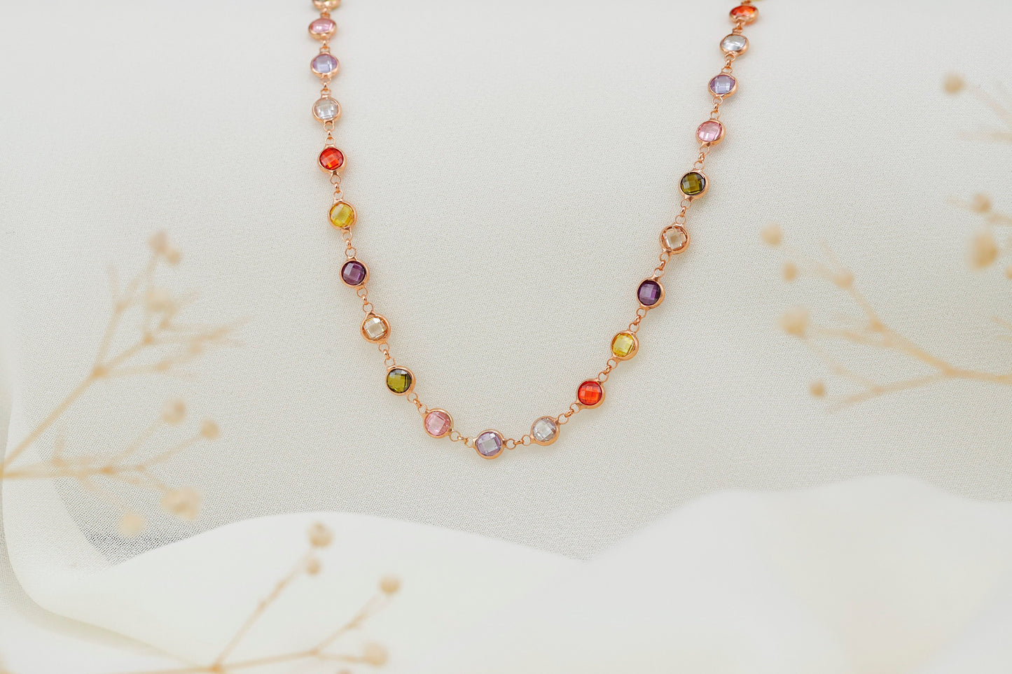 Multicolor Baguette Colorful Necklace, Gemstone Charm Necklace, Multicolor Jewelry, Multi Stone Necklace - silvergoldandrose