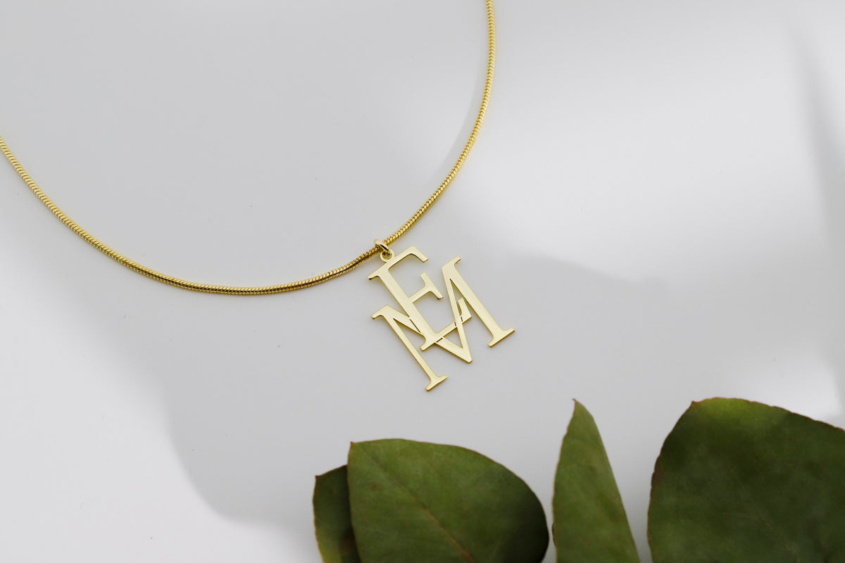 Gold Interlocking Two Initials Necklace, Custom Design Special Two Initials Necklace Gifts, Customized Two Letter Necklace Gift