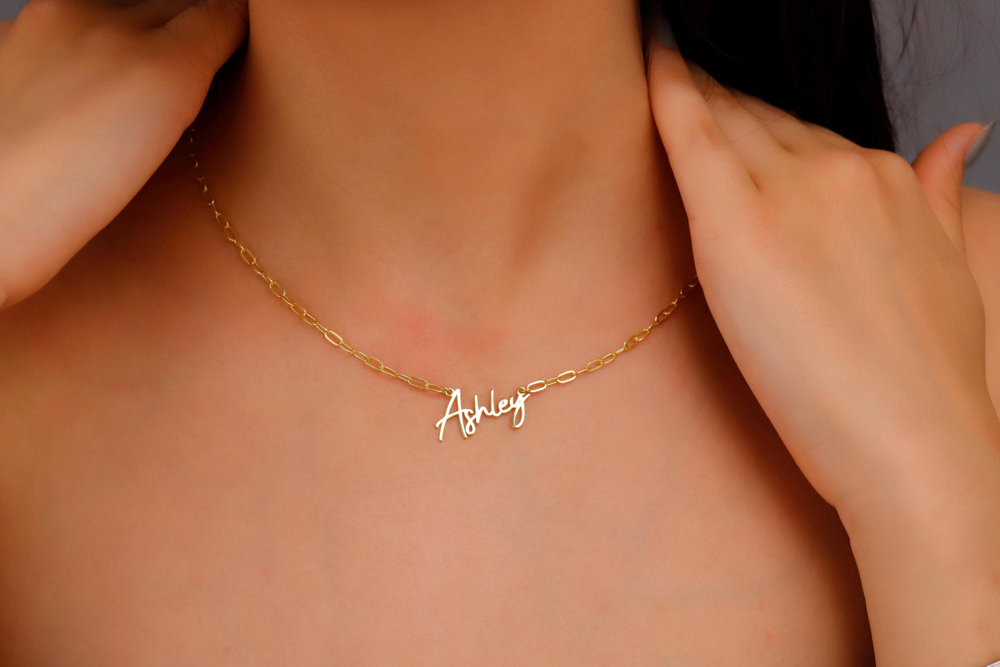 Gold Name Necklace with Link Chain, Personalized Dainty Name Necklace, Name Necklace Silver, Stacking Name Necklace, Layered Name Necklace - silvergoldandrose