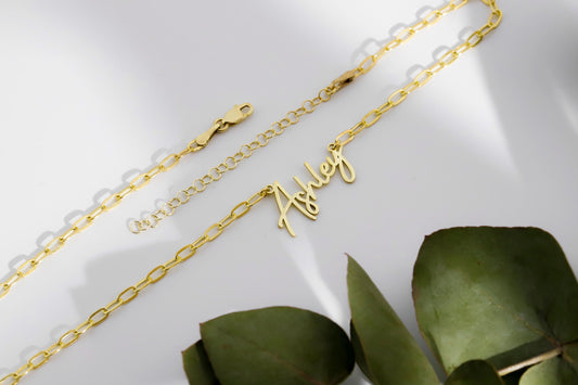 Gold Name Necklace with Link Chain, Personalized Dainty Name Necklace, Name Necklace Silver, Stacking Name Necklace, Layered Name Necklace - silvergoldandrose