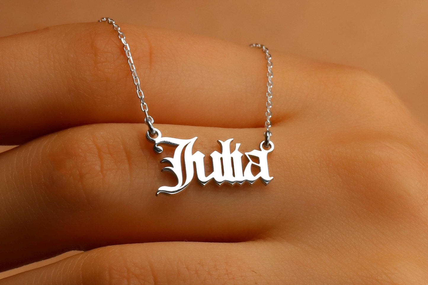 Old English Style Gold Dainty Name Necklace • Custom Old School Necklace with Birthstone • Birthday, Anniversary, Christmas Gifts