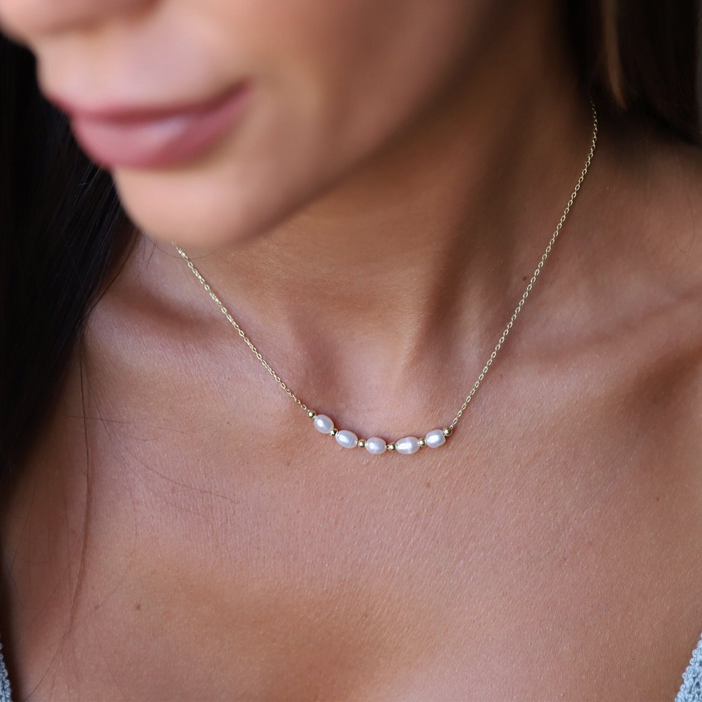 Cute Freshwater Beaded Pearl Necklace, Tiny Pearl Necklace Gold, Rose Gold and Sterling Silver • Dainty Bridesmaid Gifts, Anniversary Gifts - silvergoldandrose