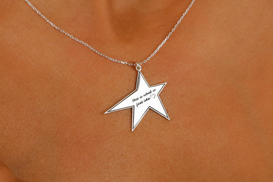 Starstruck Jewelry Personalized Star Charm Necklace - Custom Handwriting Engraving, 14K Gold Filled Gift for Her