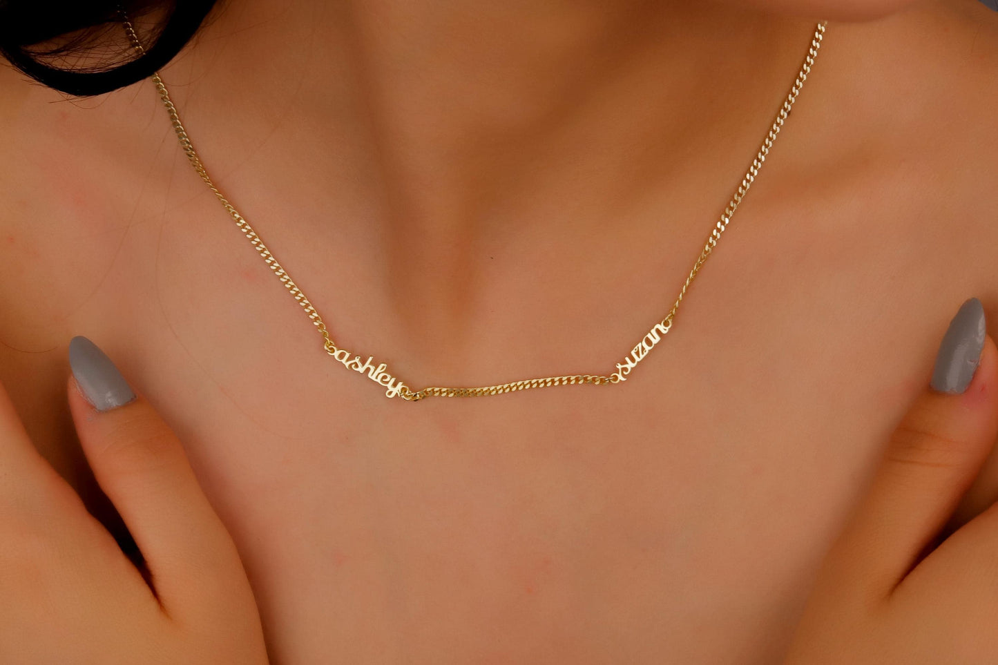 Name Necklace Gold, Dainty Two Names Jewelry, 2 Name Necklace Gold, Customized Double Name Necklace, Personalized Jewelry, Necklace Gift - silvergoldandrose