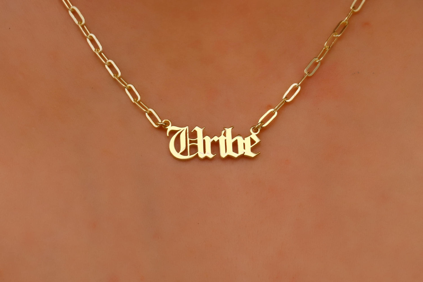 Name Necklace Old English Font with Link Chain, Personalized Dainty Name Necklace, Name Necklace Silver, Name Necklace Gold - silvergoldandrose