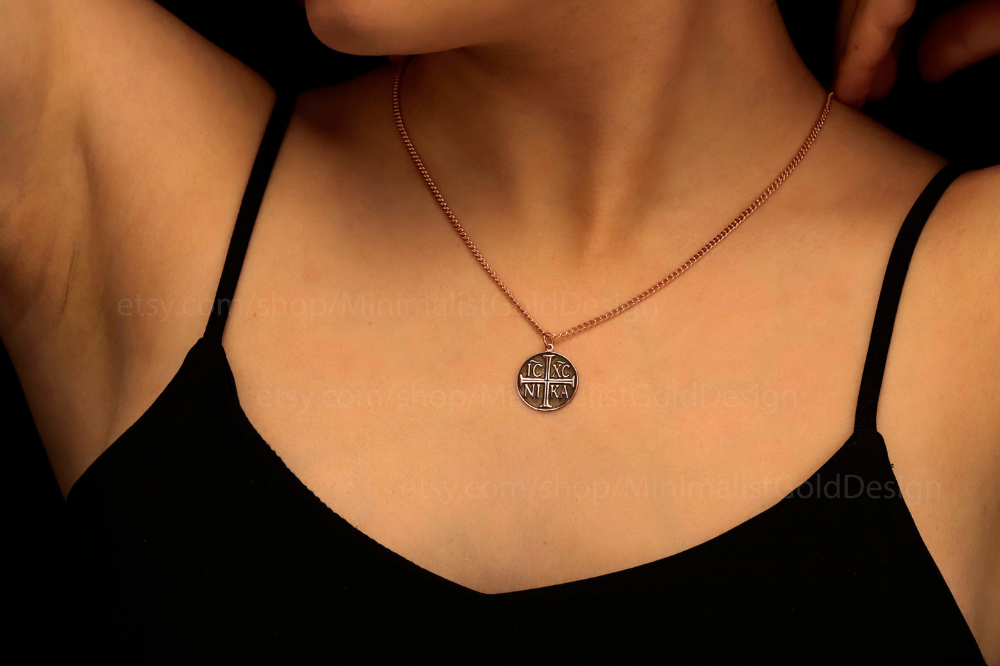 Eastern Orthodox Cross Necklace | Engraved Disc with IC XC NIKA Charm | Inspirational Christian Jewelry Gift