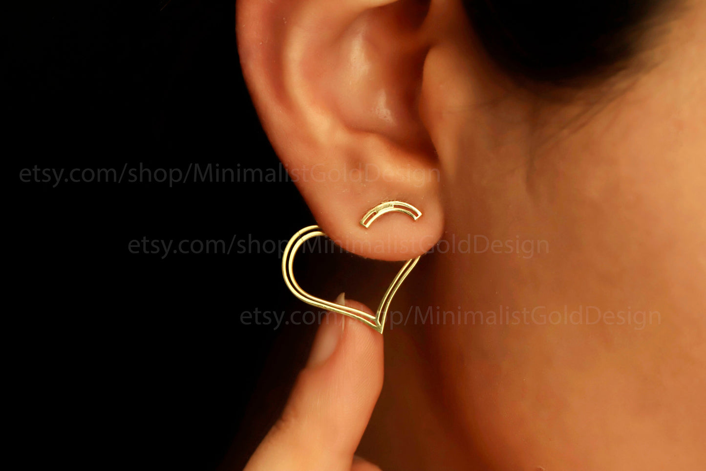 Heart Ear Jackets in 14K Gold | Modern Minimalist Design | Perfect Love Gift for Her