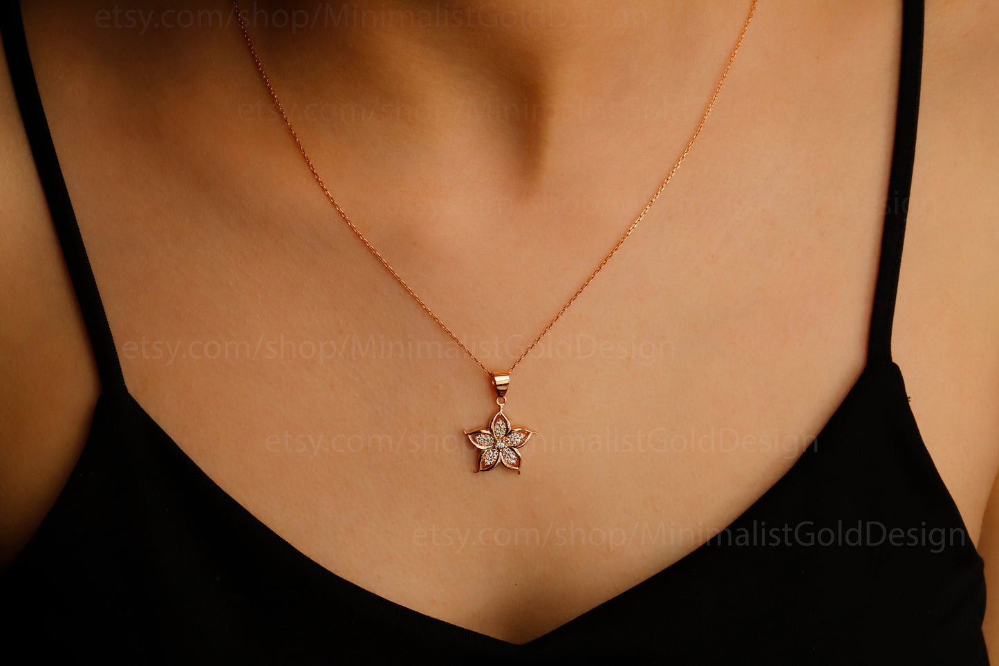 3D Lily Flower Necklace, CzStone Lily Flower Pendant, Lily Of The Valley Charm, 14K Gold filled Necklace, Delicate Dainty Minimalist Jewelry