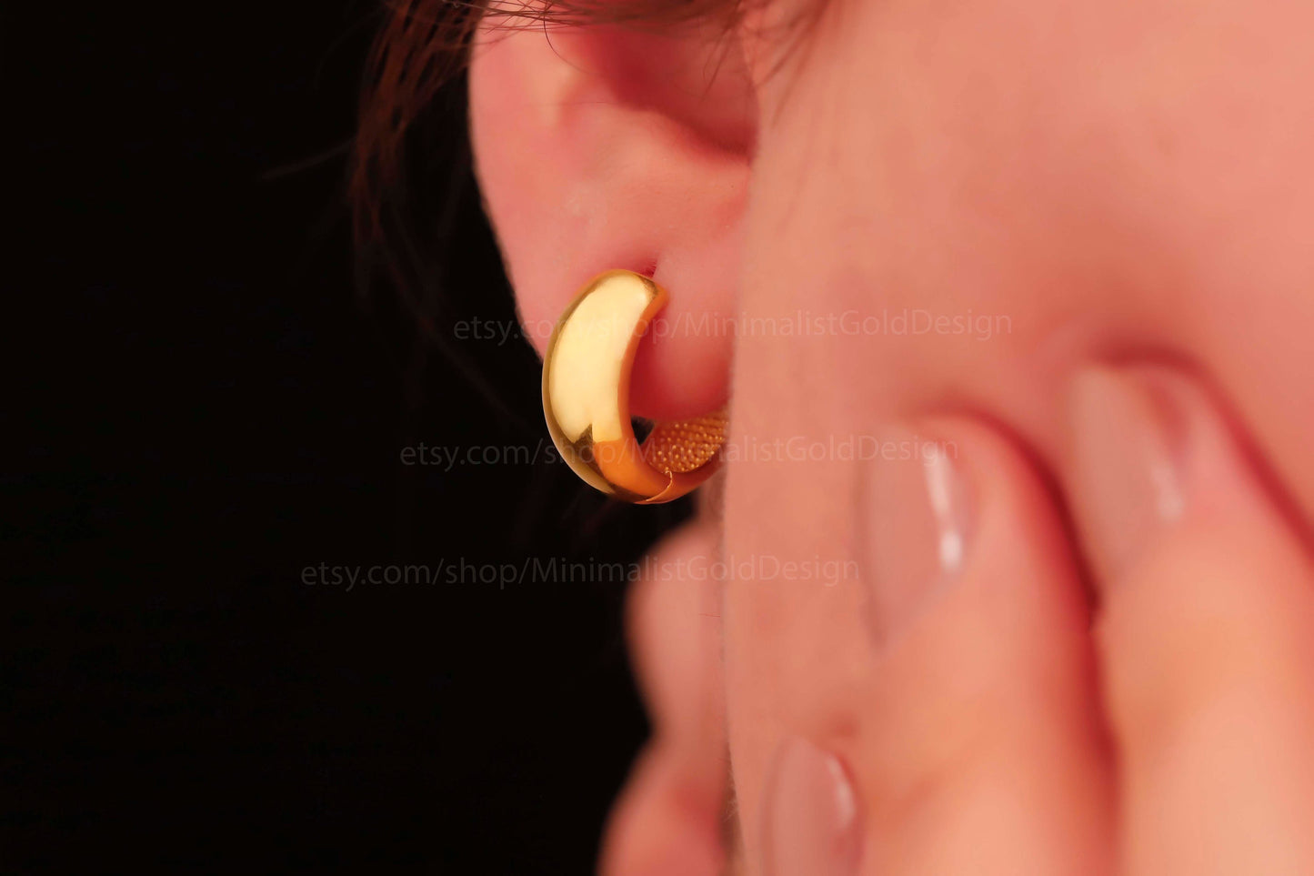 Gold & Glam 18K Gold Chunky Hoop Earrings - Bold Dome Design with 925 Sterling Silver Base