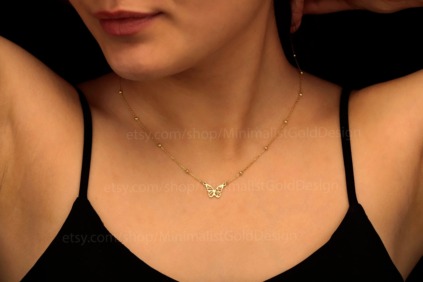 Symbol of Change Butterfly Necklace | Tiny Gold Pendant with Beaded Chain | Minimalist Gift for Her